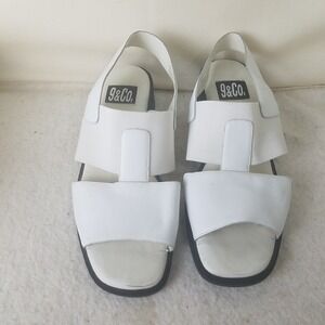 9&Co White Leather Slingback Block‎ Heel Sandals Women's Size 9M